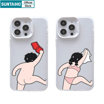Suntaiho Funny Running Couple Pattern Clear Frosted Case cho Iphone 16 15 14 12 13 11 Pro Max IP 7 8 Plus Iphon X Xs XR Xs Max TPU Silicon Mềm Cao Cấp Chống Sốc Ốp điện thoại