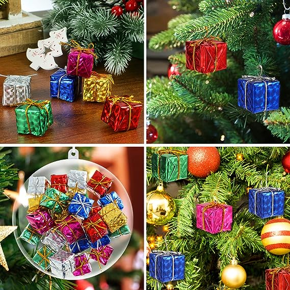 Bộ 12 Hộp Giấy Kim Tuyến Lấp Lánh mini Kích Thước 2.5-4cm Dùng Trang Trí Cây Thông Giáng Sinh