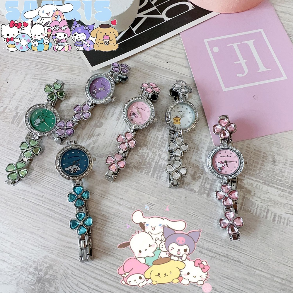Sanrio Đồng Hồ Đeo Tay kuromi / melody / cinnamon dog / pacha / pudin / hello kitty Đính Đá Xinh Xắn Cho Bé Gái