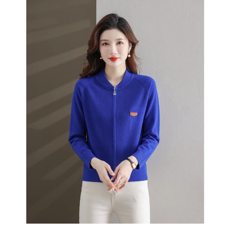 Áo Khoác cardigan Dệt Kim Tay Dài Cổ Đứng Có Khóa Kéo Phong Cách Phương Tây Cho Nữ