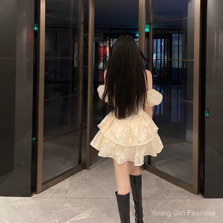 Đầm Công Chúa Trễ Vai Tay Phồng Màu Trơn Kiểu Pháp Thời Trang Mùa Hè Xinh Xắn Cho Nữ