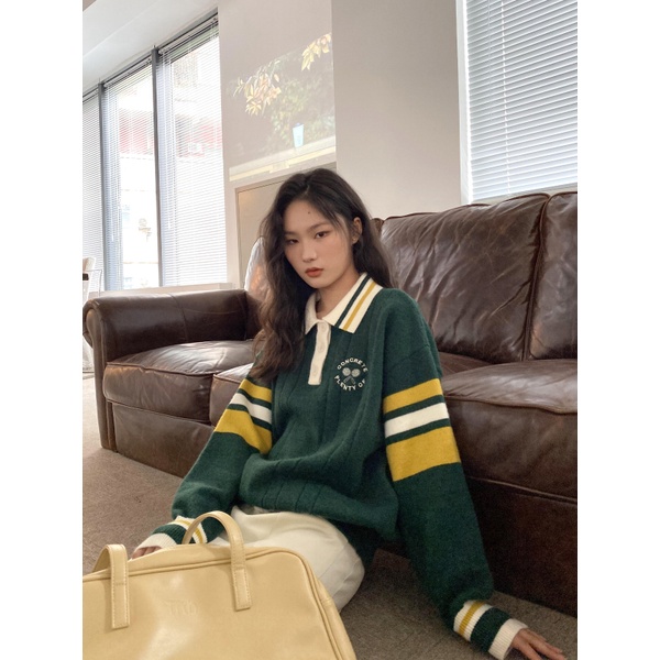 Zwqfp Áo Len Rộng Cổ polo Phong Cách preppy