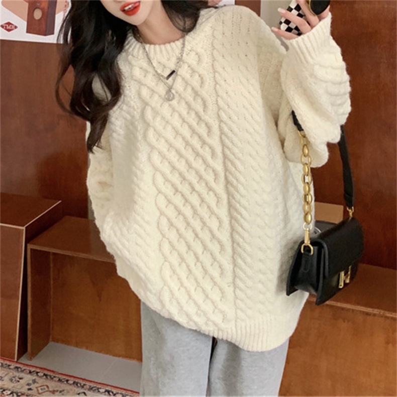 Áo Len Tay Dài Cổ Tròn Màu Sắc Thời Trang Thu Đông Cho Nữ