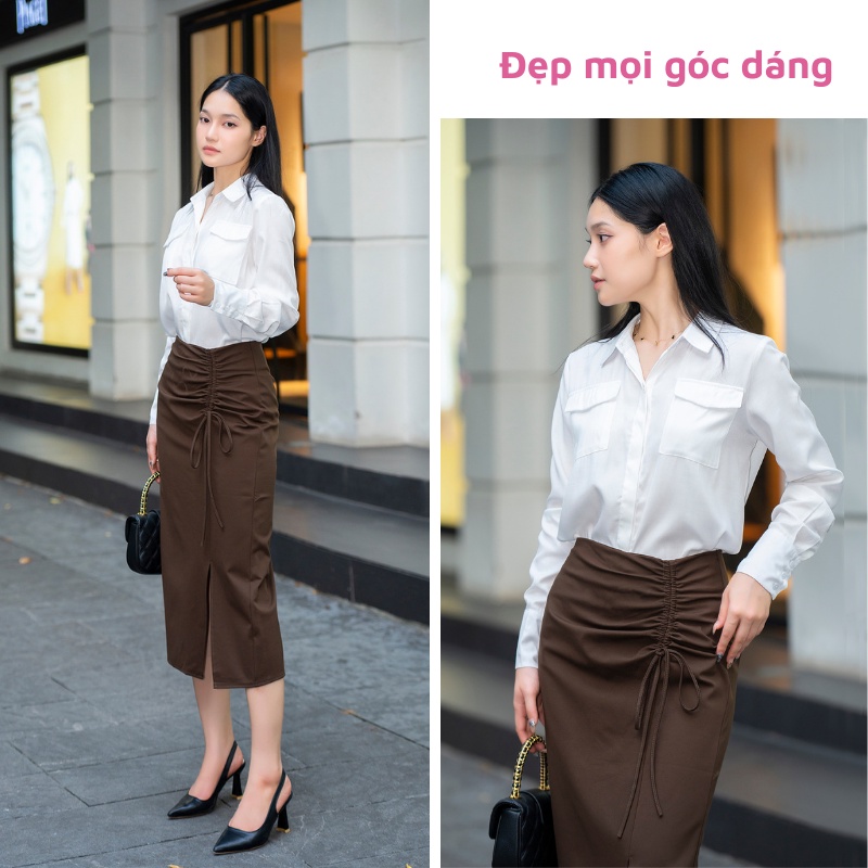 Áo sơ mi trắng thô lụa nữ dài tay cổ đức vest form rộng xinh Túi Vuông Tay Bồng 3 Khuy Màu Trơn công sở sang trọng ASM22