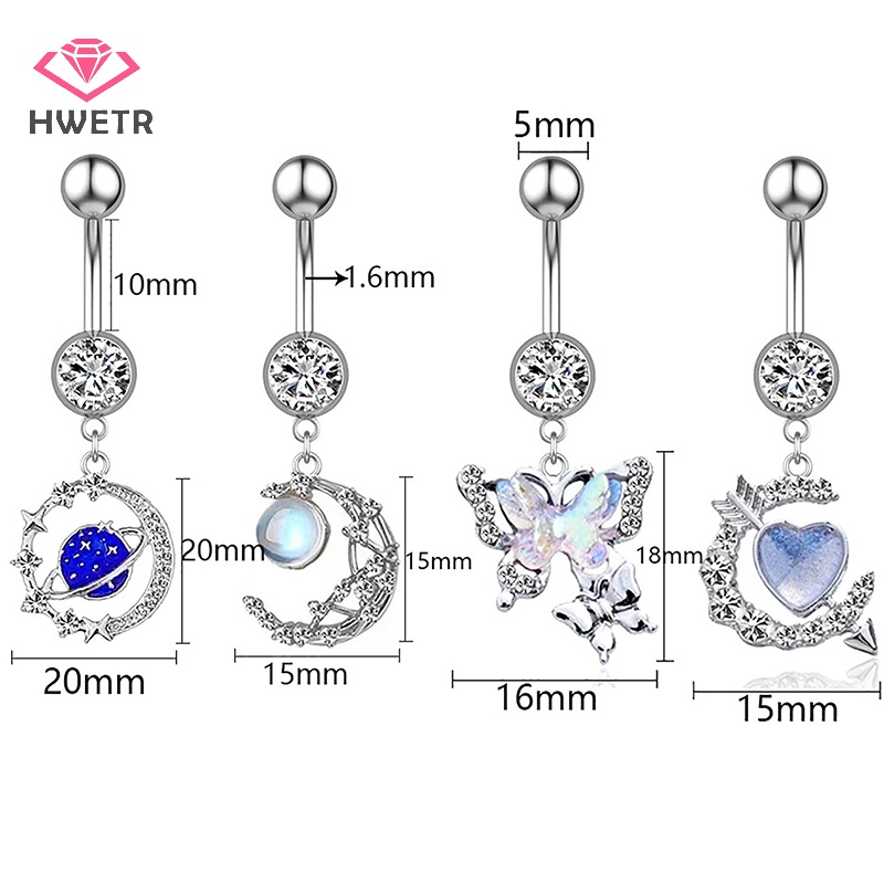 Khuyên Rốn Thép Không Gỉ Hình Trái Tim Đính Đá zircon Mới