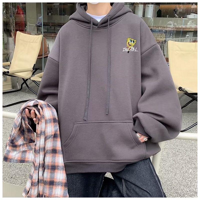 Áo hoodie cotton Nhung Dày Dặn Tay Dài In Họa Tiết Hoạt Hình spongebob size m-5xl Thời Trang Cho Nam Và Nữ