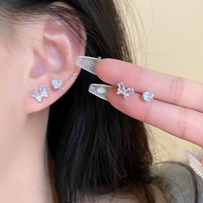 We flower set 4 Khuyên Tai Mạ Vàng 14k Đính Đá Sang Trọng