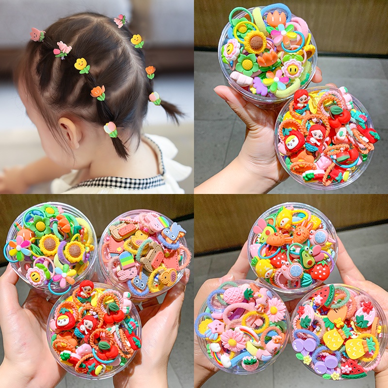 Set 80 Dây Buộc Tóc Cao Su Co Giãn Hình Hoa Hoạt Hình Dễ Thương Cho Bé Gái