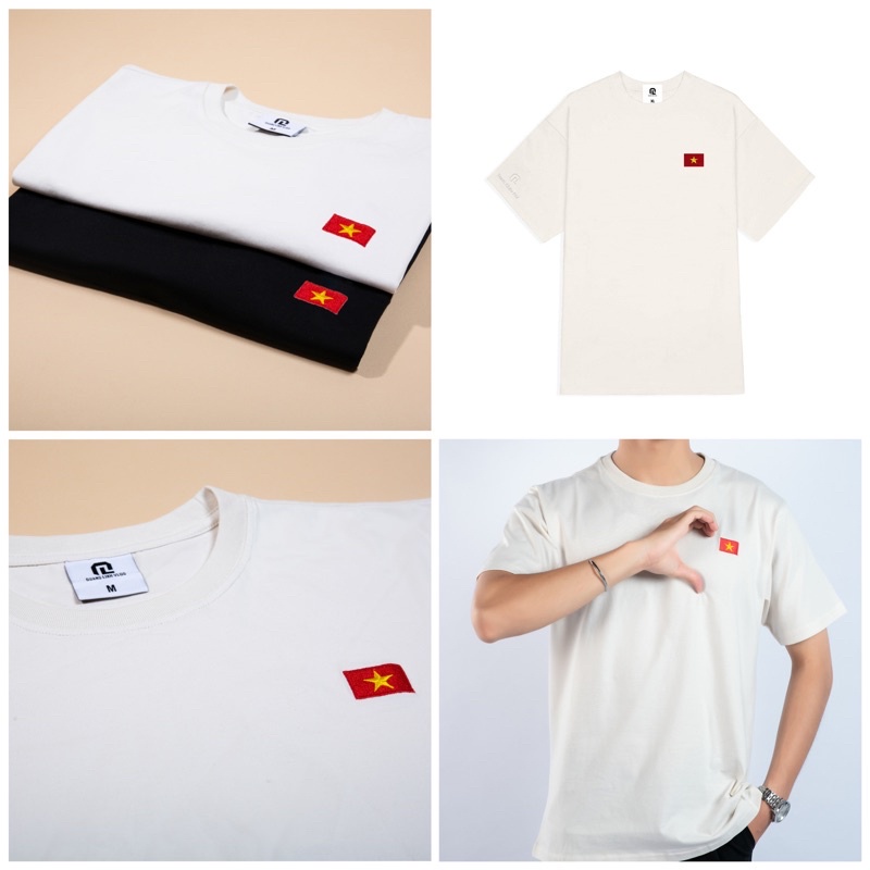 Áo T-Shirt thêu logo Lá Cờ Việt Nam 100% Cotton 250gsm