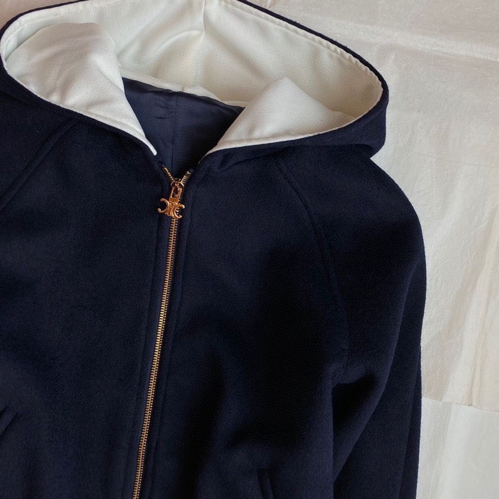 CE 2023 autumn embroidered logo casual hooded coat contrast color ribbon hooded coat baseball coat