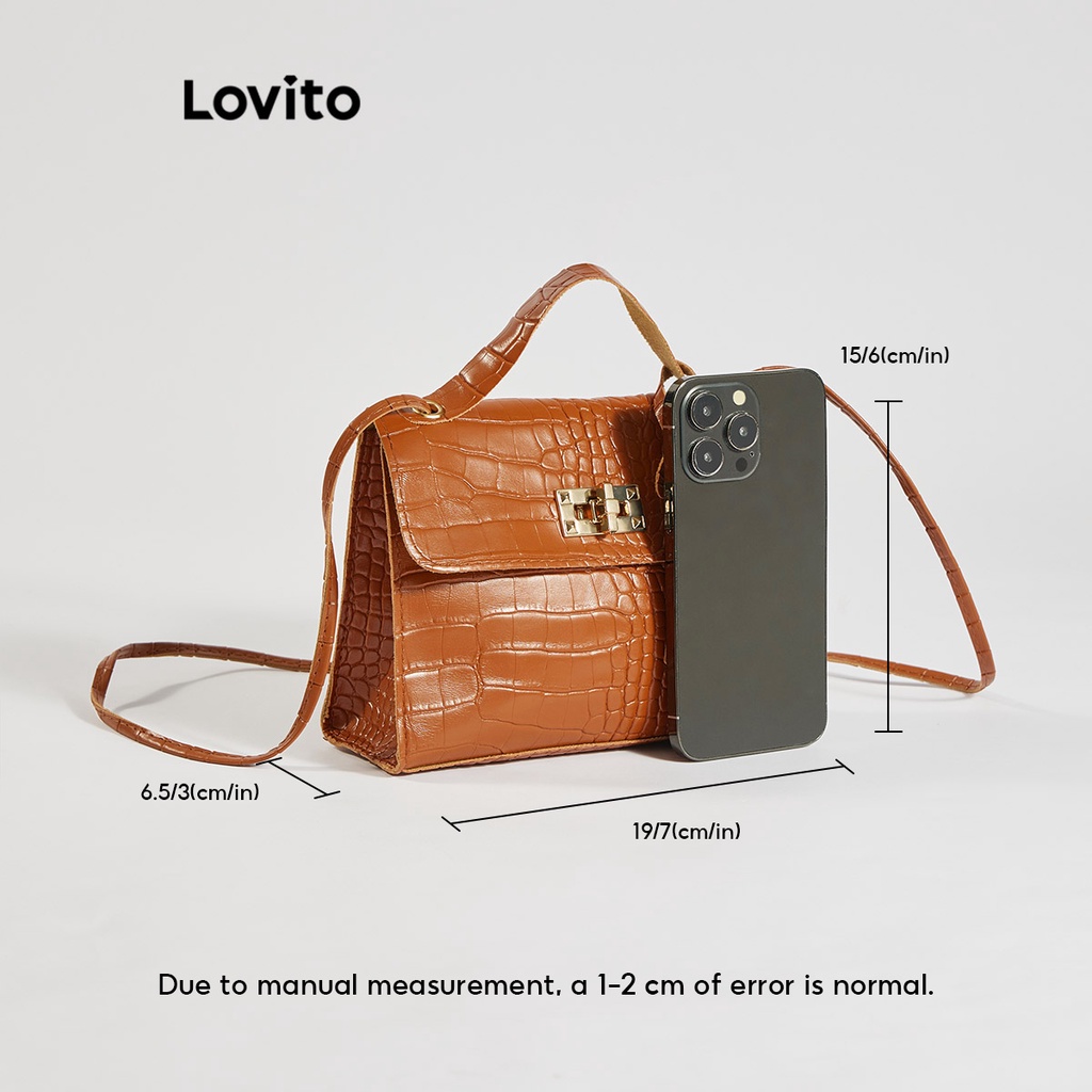 Túi tote Lovito đeo vai vân da cá sấu màu trơn văn phòng chuyên nghiệp thường ngày cho nữ L63AD319