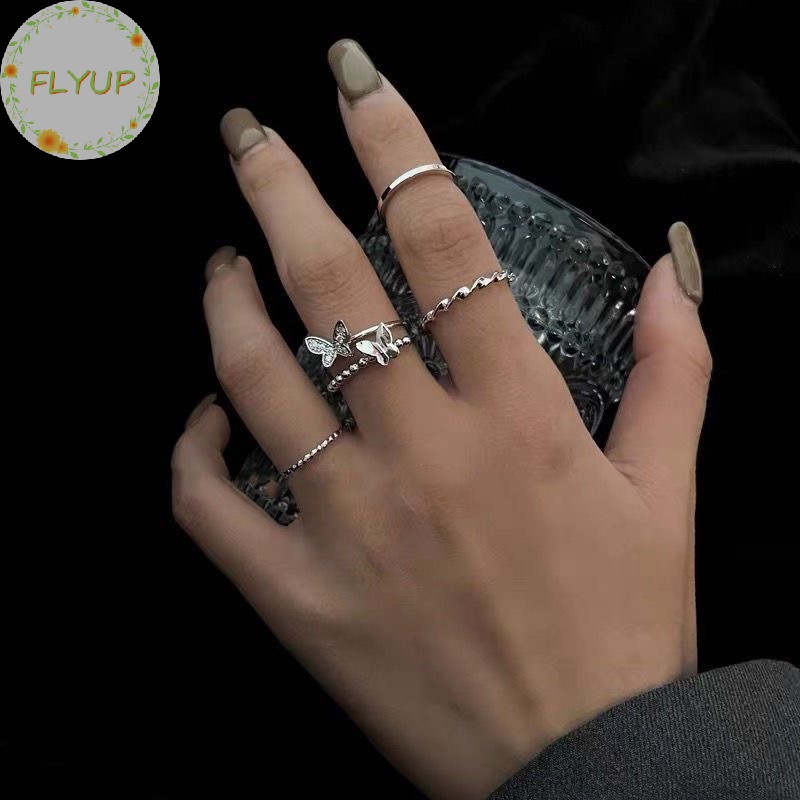 Flyup Nhẫn Kim Loại Hình Bướm Có Thể Điều Chỉnh Phong Cách punk Thời Trang Cho Nữ vn
