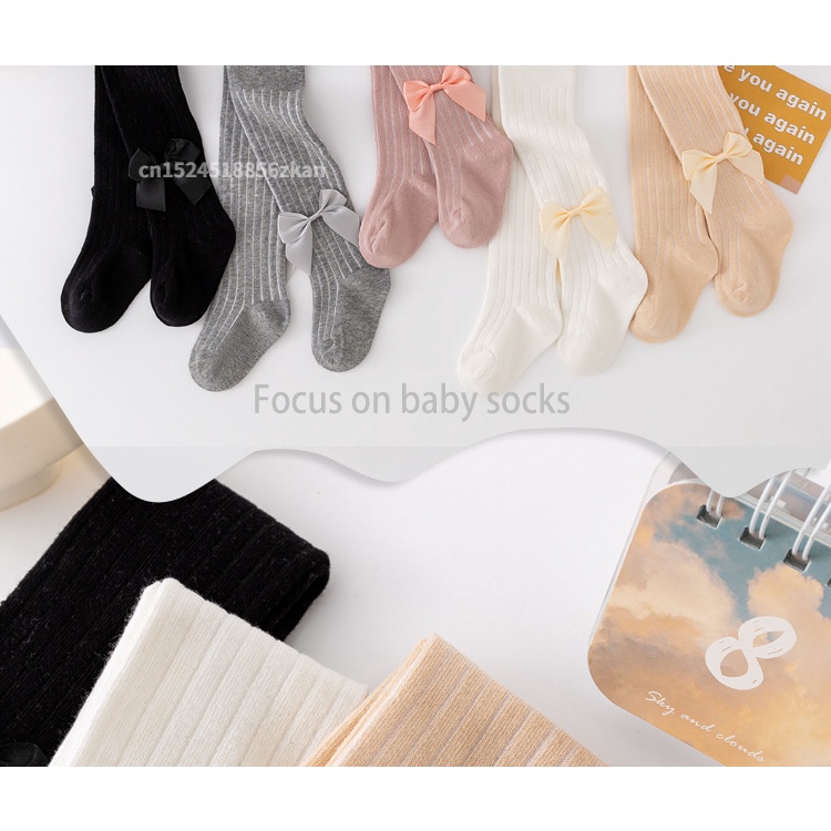 Dễ Thương Quần Tất cotton Lưng Cao Đính Nơ Xinh Xắn Cho Bé Gái