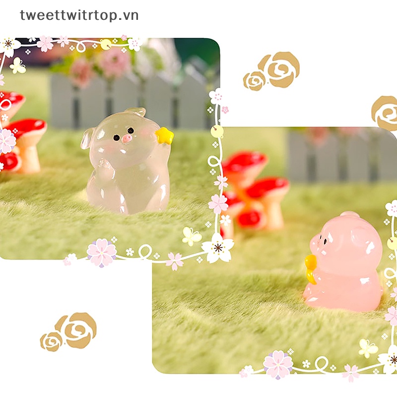 Tritop 1 Đồ trang trí Chú Heo Mặc Áo Mưa Dạ Quang Trang Trí Tiểu Cảnh / Nhà Búp Bê vn
