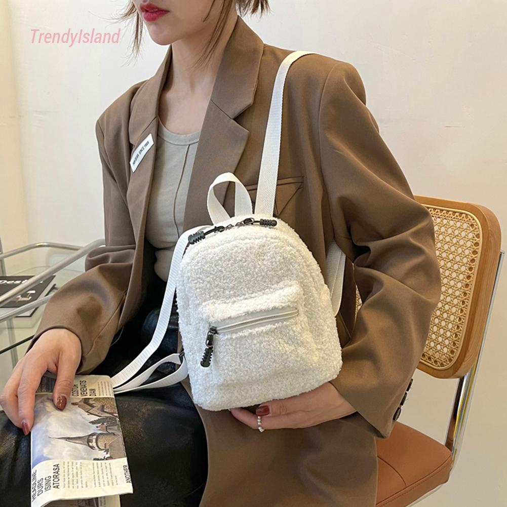 Ba Lô Lông Cừu mini Màu Trơn Phong Cách Thường Ngày Cho Nữ #