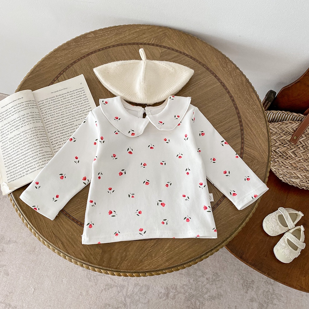 Áo Sơ Mi Tay Dài In Họa Tiết Thỏ Và Hoa Thời Trang Mùa Thu Cho Bé Gái 0-24 Tháng Tuổi