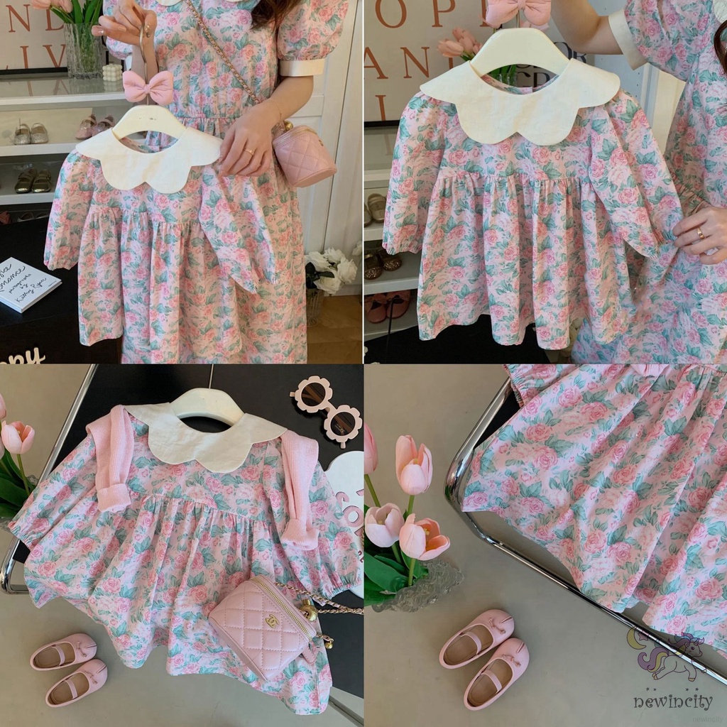 Đầm Công Chúa Tay Dài In Hoa Cho Bé Gái