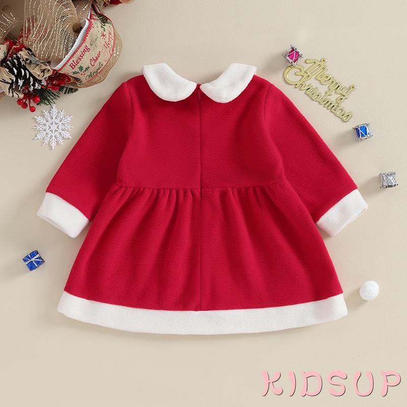 Đầm Tay Dài Cổ Búp Bê Màu Đỏ Phong Cách Giáng Sinh Dễ Thương Cho Bé Gái 1 Tuổi