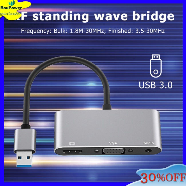 Boupower Bộ Chuyển Đổi hub 3 Trong 1 usb 3.0 Sang hd vga 1080p hd Tương Thích Với windows7 / 8 / 10 / 11 / os