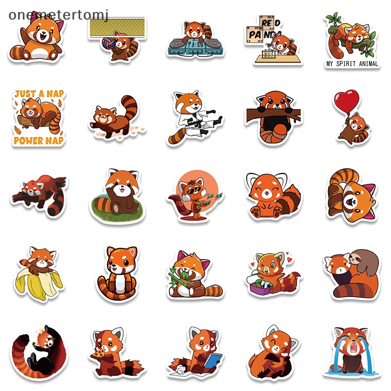 Onemetertomj Set 50 Miếng Dán Hình Gấu Trúc Đỏ graffiti Dễ Thương Chống Thấm Nước Trang Trí Sổ Tay Hành Lý