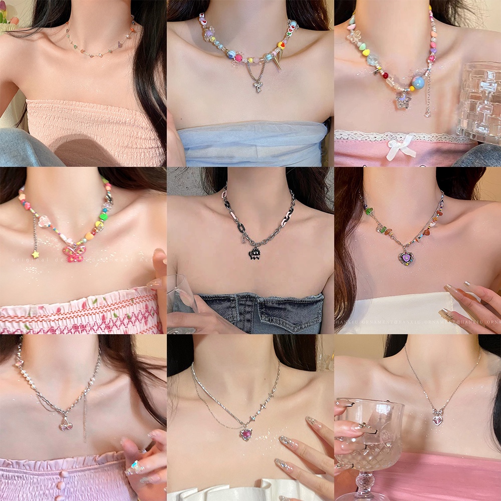 Vòng cổ Mặt Hình Mèo / Ngôi Sao / Trái Tim / Hoa Đính Ngọc Trai Xinh Xắn Thời Trang Cho