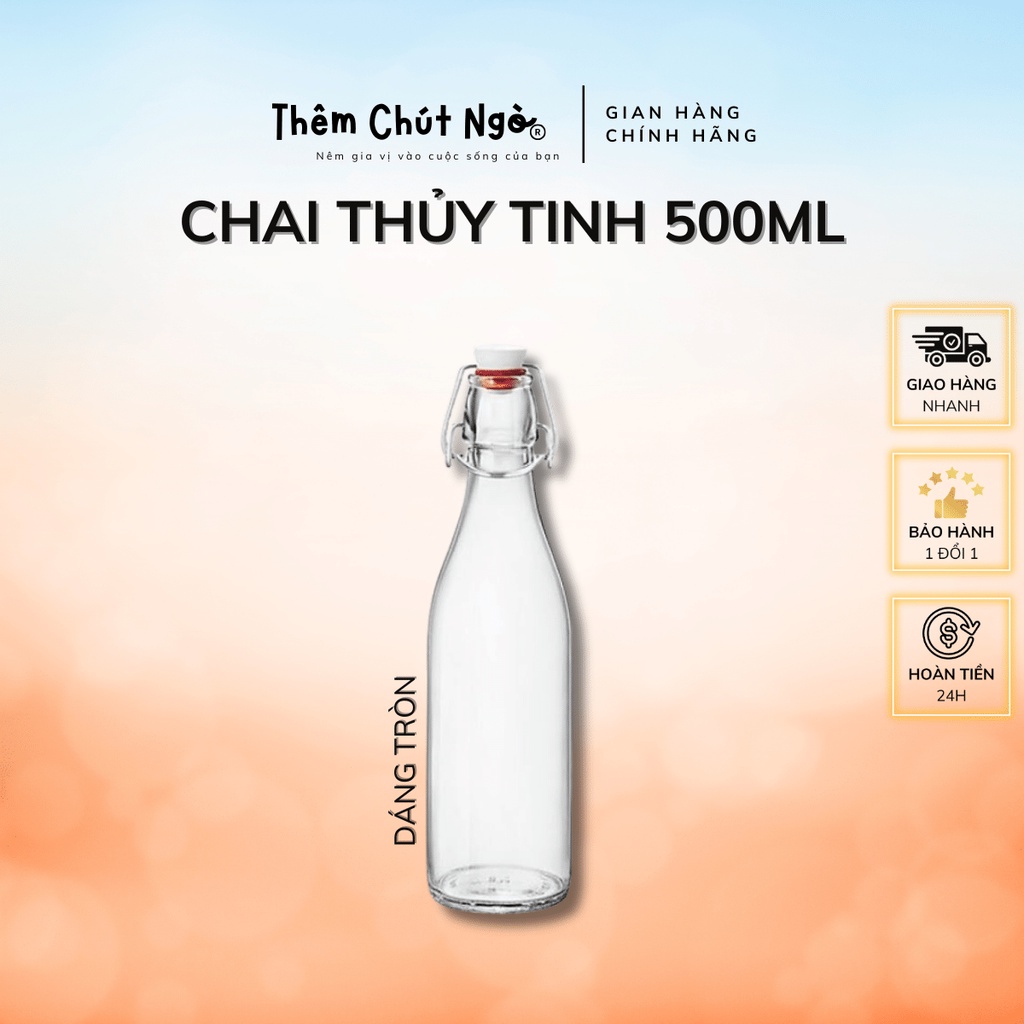 Chai thuỷ tinh nắp gài làm F2 kombucha 500ml chai tròn dáng cao | BigBuy360 - bigbuy360.vn