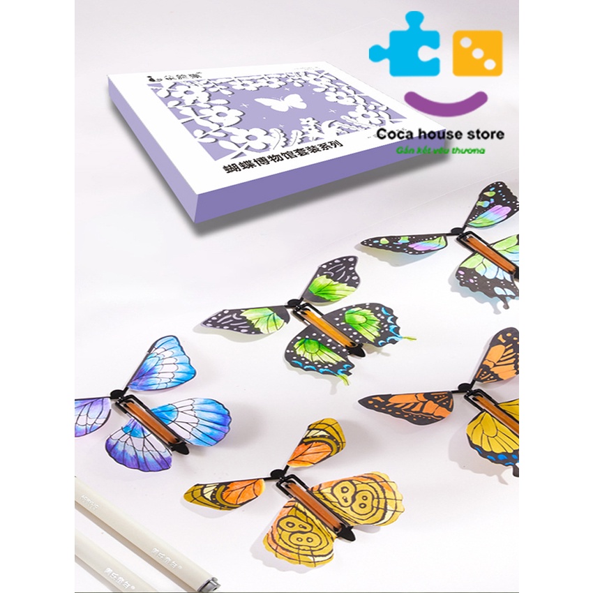 Bộ Đồ Chơi Bướm Bay Ma Thuật Sáng Tạo DIY Tô Màu Cho Bướm, Đồ Chơi handmade tặng kèm bút chì màu, bút óng ánh