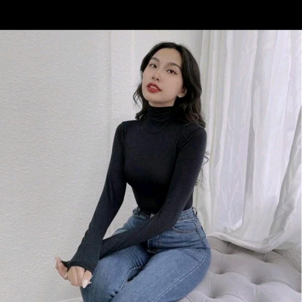 Áo cổ lọ phom dài tay dài vải tăm lạnh co giản thoải mái