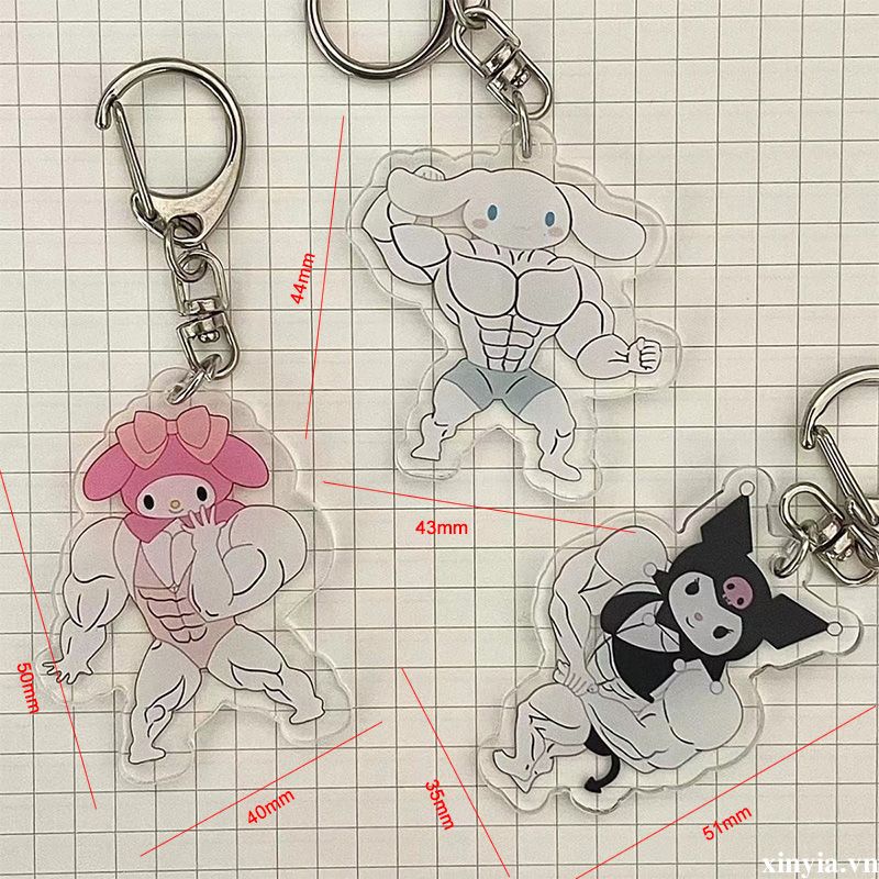 🌺🌺Móc khóa hình nhân vật Macho Melody Kuromi Cinnamon Sanrio luyện tập cơ bắp