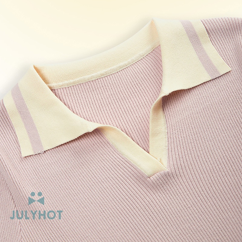 Áo Thun Dệt Kim Tay Ngắn Màu Tương Phản Thời Trang Mùa Hè Cho Nữ