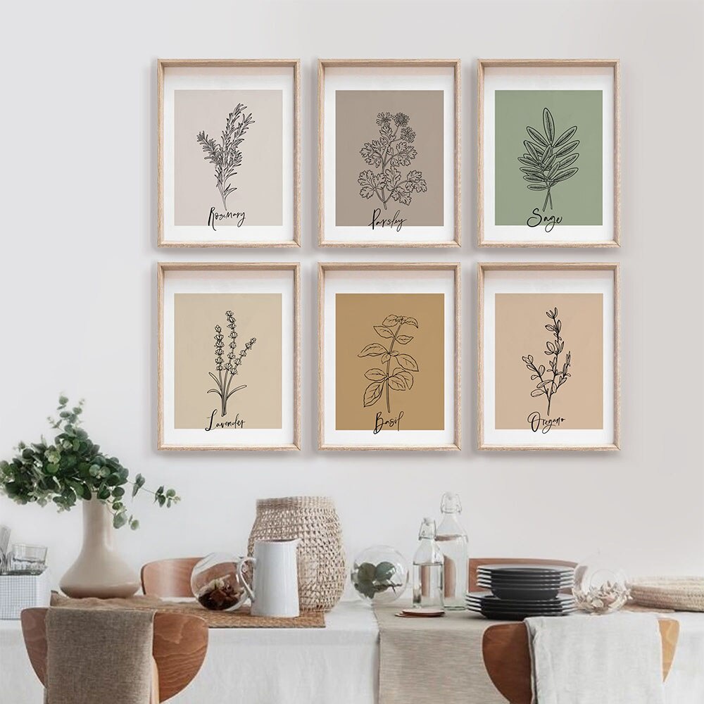 Herbs Canvas In và Poster, Màu Nước Basil, Oregano, Sage, Cilantro Canvas Tranh, Tranh Thực Vật, Lý 