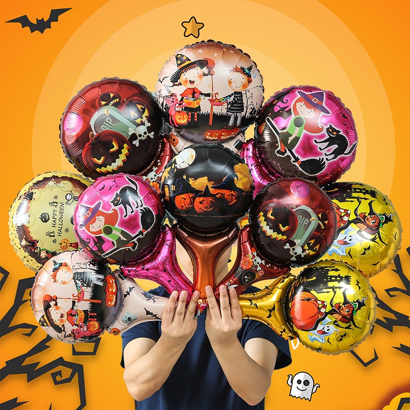 (Hàng tồn kho 24h)Bong Bóng Cầm Tay Bằng Nhôm Hình Ma / Dơi / Bí Ngô Trang Trí Tiệc halloween