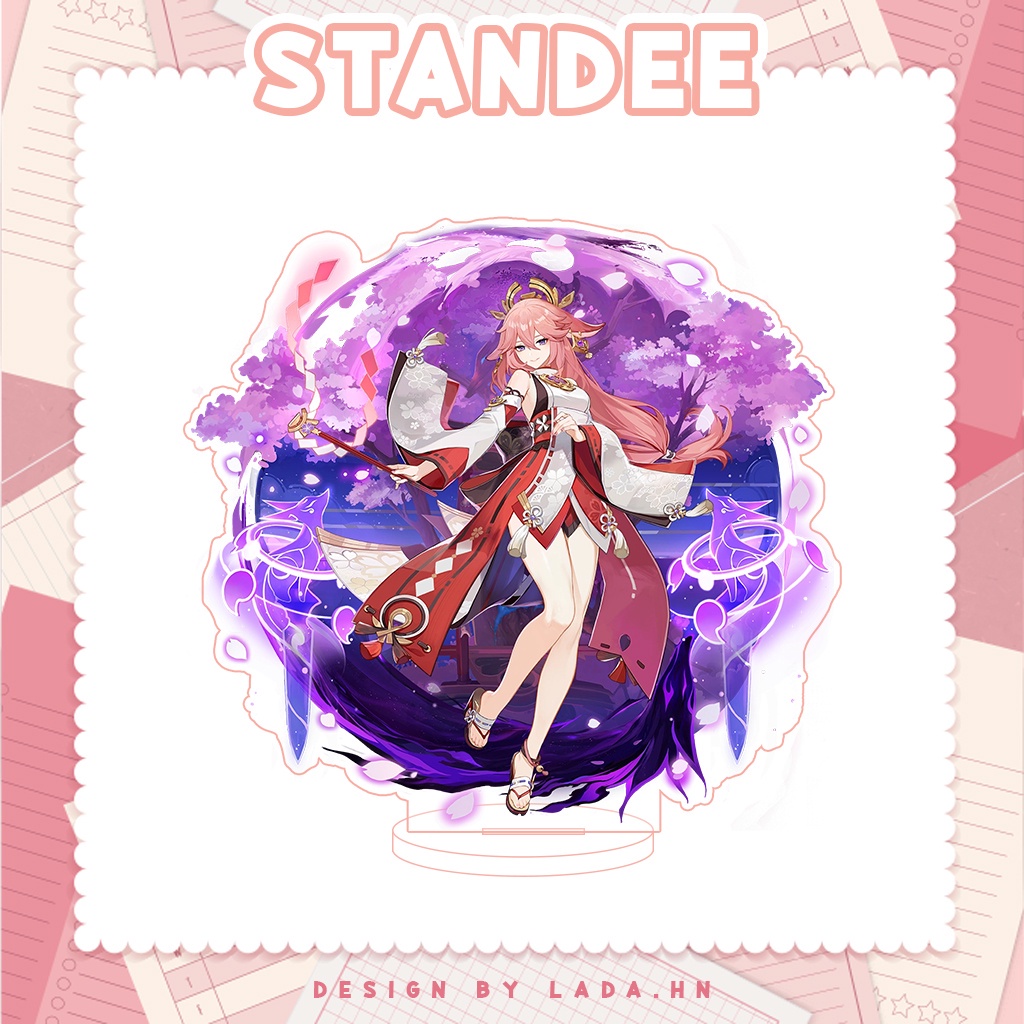 Móc khóa mô hình standee đứng để bàn Yae Miko Genshin Impact Lada anime đáng yêu chibi trang trí quà tặng