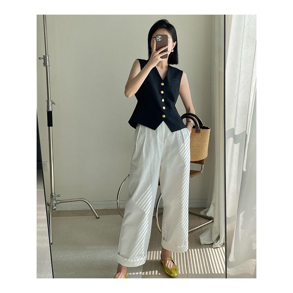 Áo Sát Nách Cổ Chữ v Màu Trơn Phong Cách vintage Thanh Lịch Thời Trang Mùa Hè Cho Nữ