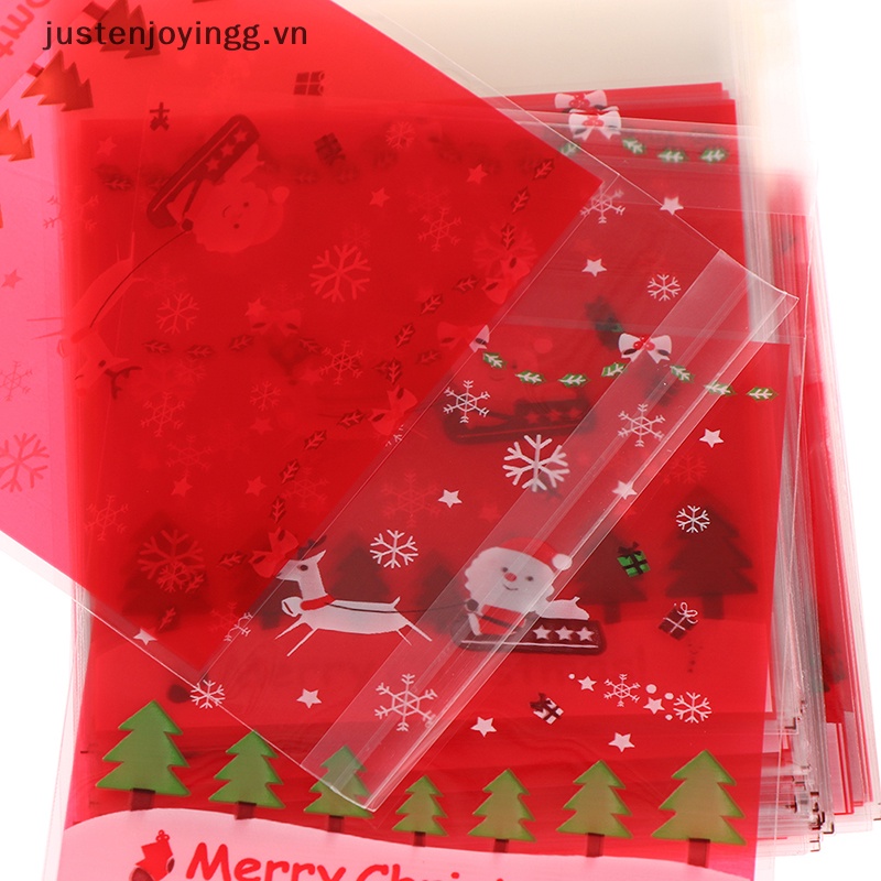 Set 100 Túi Nhựa Đựng Bánh Kẹo Giáng Sinh Tự Dính Kích Thước 10x10cm