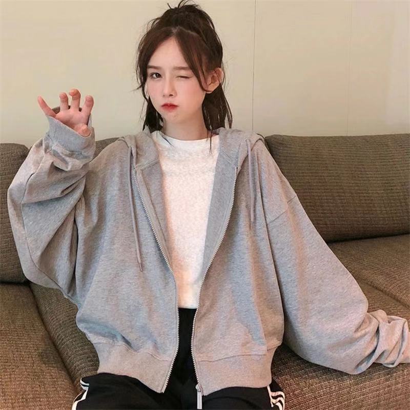 Áo Khoác cardigan Dáng Rộng Màu Đen / Xám Có Khóa Kéo Thời Trang Thu Đông Phong Cách Hàn Quốc Cho Cặp Đôi