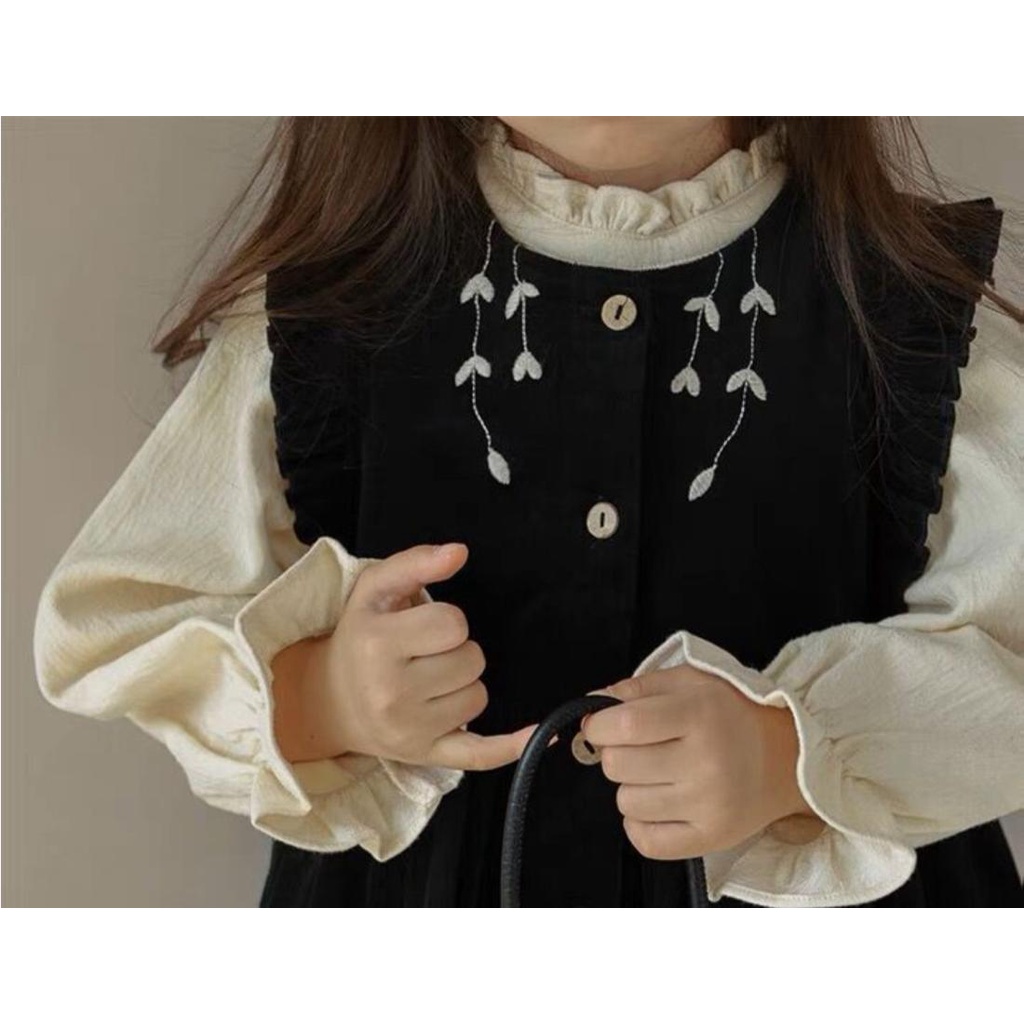 Đầm Nhung Cổ Búp Bê Phong Cách Phương Tây Thời Trang Mùa Thu 2023 Cho Bé Gái