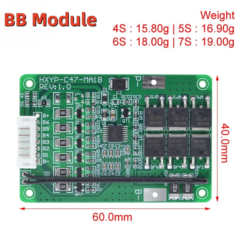 Bảng Mạch Sạc Pin lithium lmo 4s / 5s / 6s / 7s bms 16.8v 21v 20a 18650 Sự Bảo Vệ