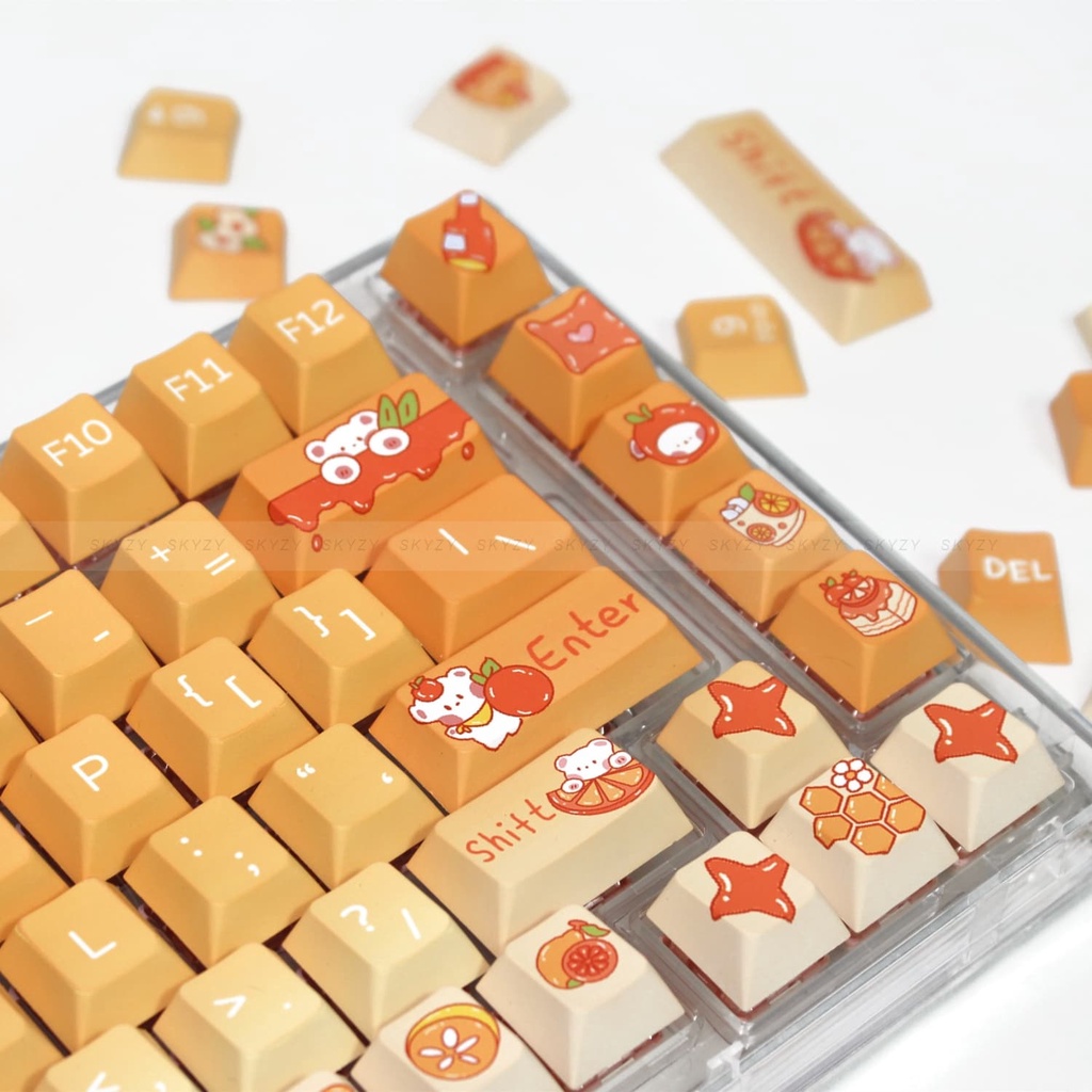 Cam Gấu Keycaps Cherry Profile Anime PBT DYE SUB Bàn Phím Cơ Keycap