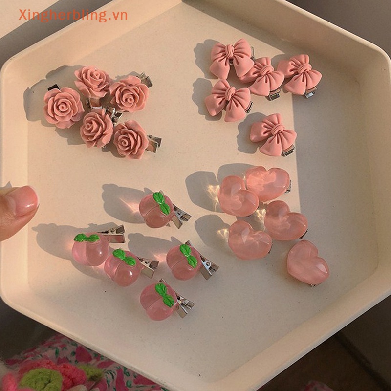 Xbvn set 5 Kẹp Tóc Hình Hoa Hồng / Trái Tim / Nơ mini Ngọt Ngào Dễ Thương Cho Nữ