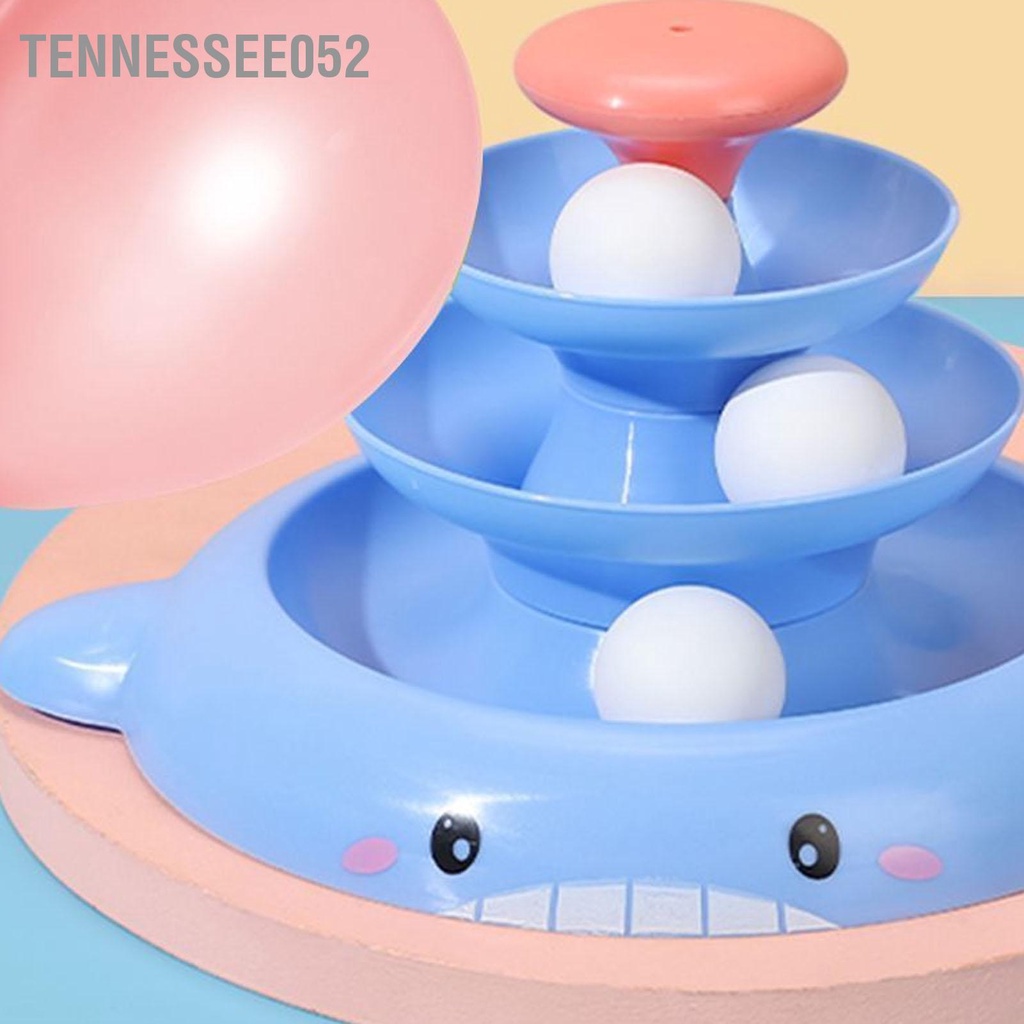 Tennessee052 Đồ chơi bóng bàn xoay cho mèo 3 cấp độ tương tác làm giảm sự nhàm chán của con tháp lăn đồ với thanh lông vũ và quả