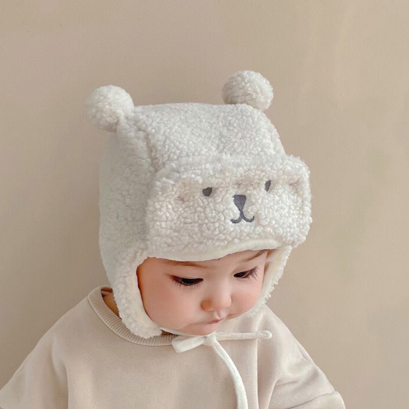 Dễ Thương Mũ Tai Gấu Bông Giữ Ấm Cho Bé