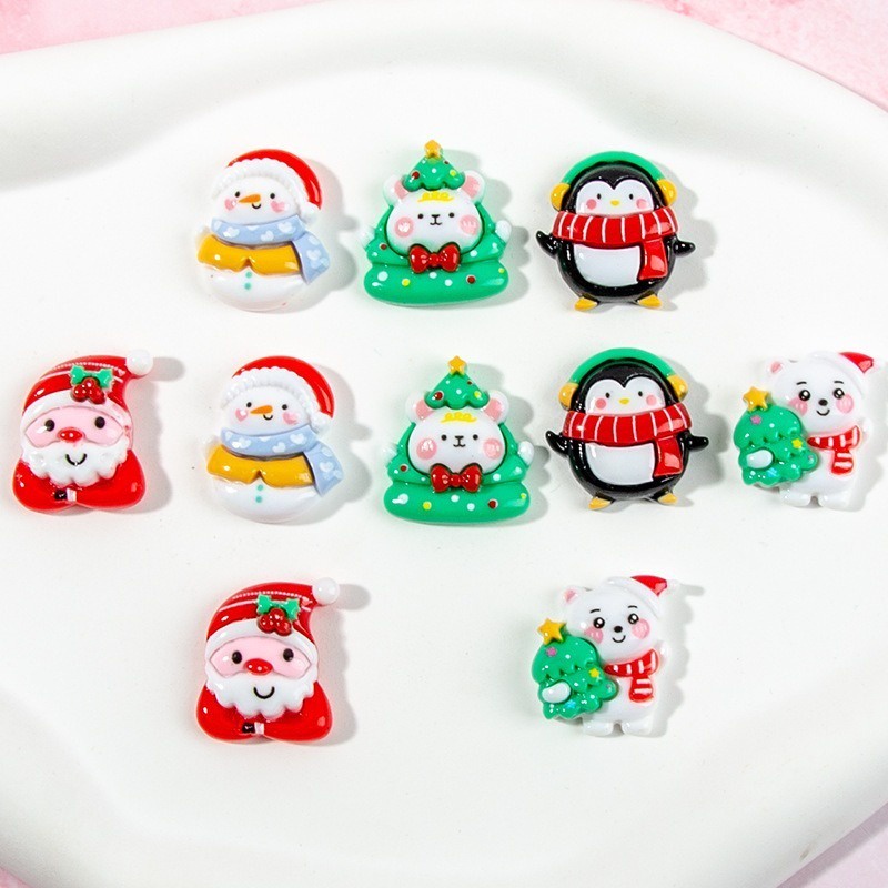 Bộ 10 Tượng Ông Già Noel mini Bằng Nhựa resin Trang Trí Sổ Tay / Kẹp Tóc diy