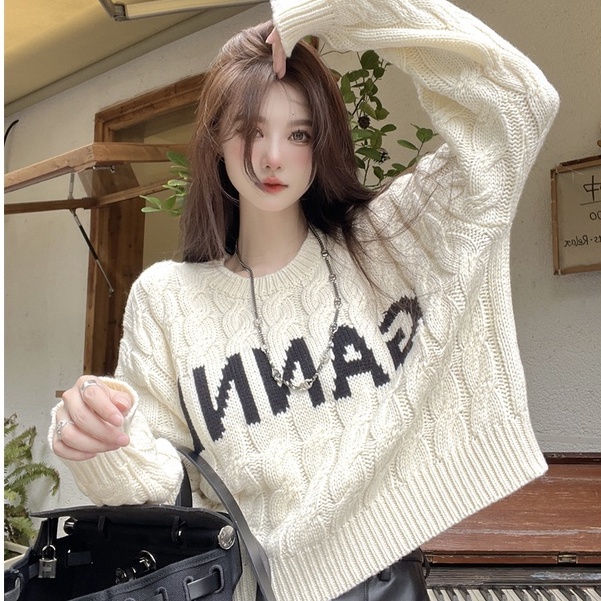 Áo Len Dài Tay Cổ Tròn In Chữ Thiết Kế Mới Thời Trang Dành Cho Mùa Thu Đông áo sweater áo len croptop