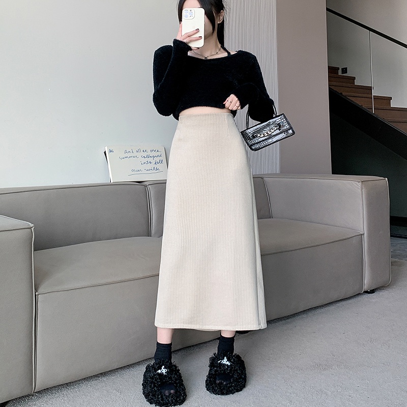 Chân Váy Dài Qua Gối Dáng Chữ a Lưng Cao Bằng Vải cashmere Kích Thước m-4xl Thời Trang Cho Nữ