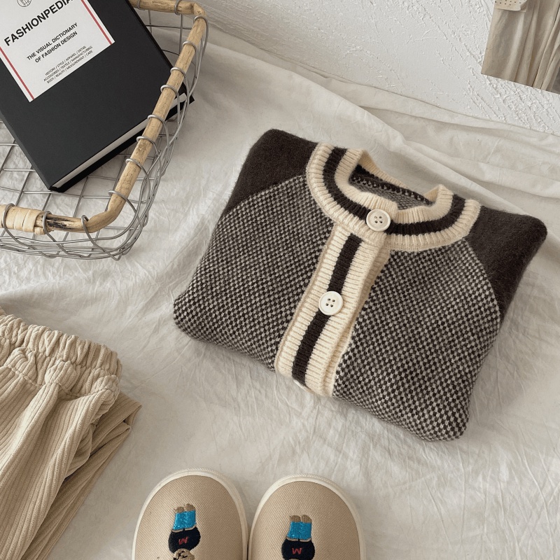 Áo Khoác cardigan Dệt Kim Màu Sắc Tương Phản Phong Cách Hàn Quốc Thời Trang Xuân Thu 2023 Cho Bé Trai / Gái