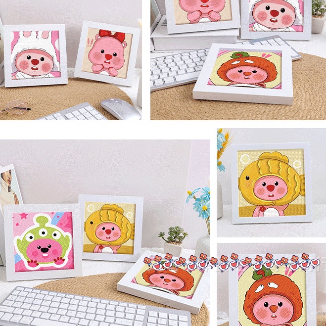 Loopy Bộ Tranh Đính Đá Tự Làm Họa Tiết Hoạt Hình Màu Hồng Dễ Thương Cho Bé + Khung ảnh