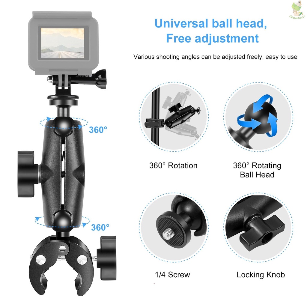 Kẹp Gắn Tay Lái Xe Máy puluz pu909b Hai Đầu Xoay 360 Độ° Đầu Bi Xoay Kèm Ốc Vít 1 / 4 inch Dành Cho camera Hành Trình Come-9.7