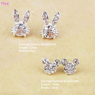 Bông tai mạ bạc hình nơ / trái tim đính đá lấp lánh thời trang hàn quốc cho nữ