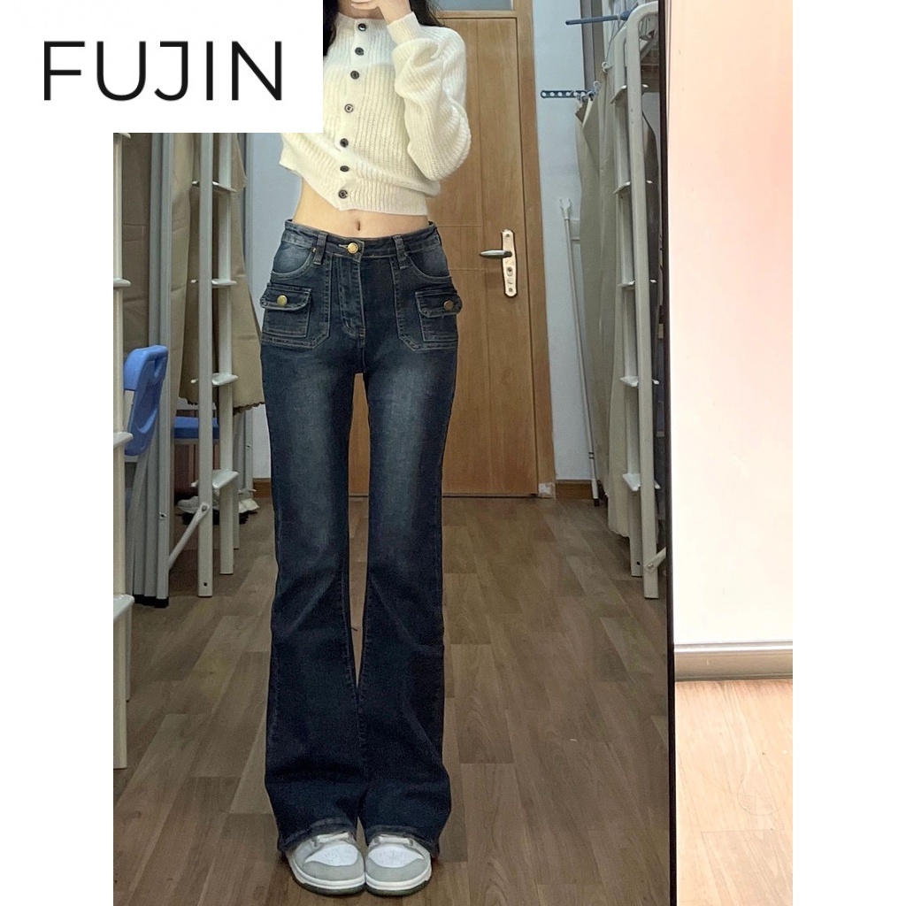 FUJIN quần ống rộng quần nữ jean American retro style jeans 2023 NEW Style 072626